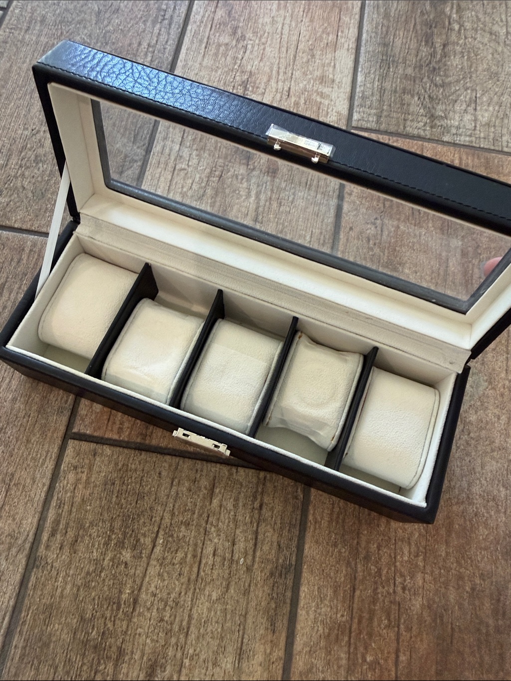 Black Faux Leather 6Slot Watch Box Watch Holder Case